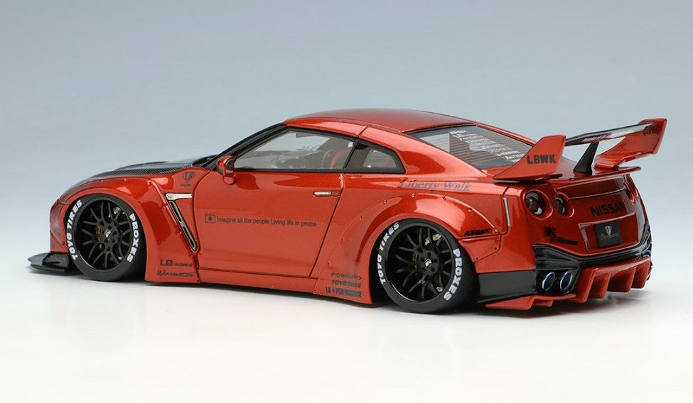 LB015C MakeUp EIDOLON 1:43 Nissan LB WORKS R35 GT-R Type 1.5 LB Shilhouette Wing Candy Orange/Black Stripe