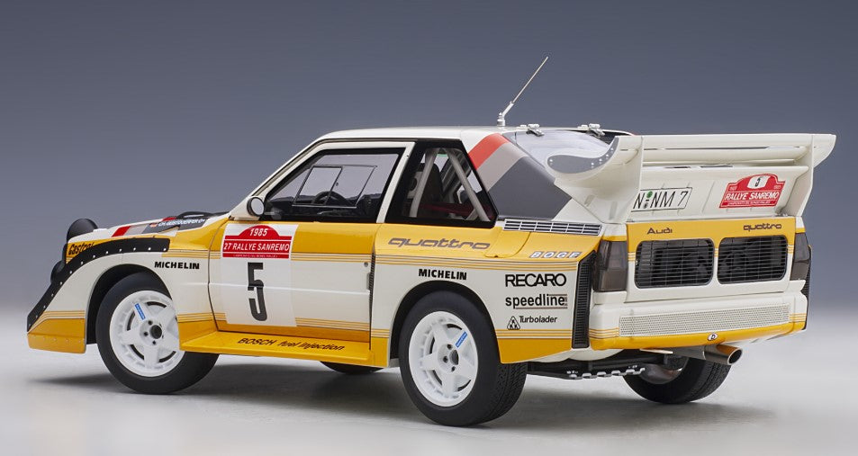 88503 AUTOart 1:18 Audi Sporttro S1 WRC 1985 #5 Roll / Gist Dolfer Sanremo Rally Winner