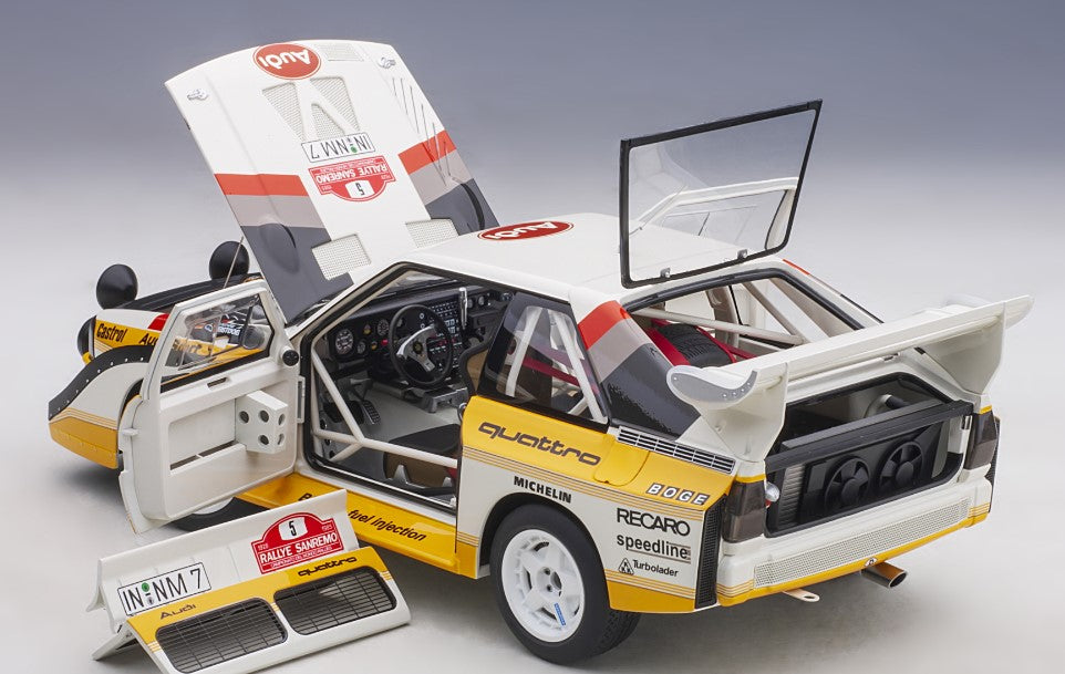 88503 AUTOart 1:18 Audi Sporttro S1 WRC 1985 #5 Roll / Gist Dolfer Sanremo Rally Winner