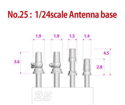 P1156 Model Factory HIRO 1:24 #25 Antenna Base Metal Rivet Antenna Stand 4 types x 3 sets